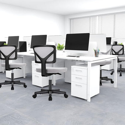DUMOS Small Office Chairs with Wheels, Ergonomic Adjustable Home Desk Swivel Rolling Task Chair No Arms, Comfy Mesh Mid Back Computer Work Vanity Desk Chairs for Small Spaces, New Grey