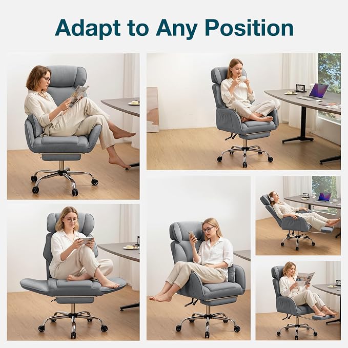 HOFFREE Criss Cross Chair with Wheels Ergonomic Office Chair with Reversible Armrest Wide Seat Comfy Desk Chair with Foot Rest for Gaming,Reading,Working(Grey)