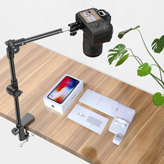Webcam Stand Camera Desk Mount with Phone Holder & 5/8" Screw - 22" Flexible Projector Stand Gooseneck Desk Mic Stand for Logitech C922 C930e C920 C615 C960 Brio 4K, GoPro, Blue Yeti Snowball Ice