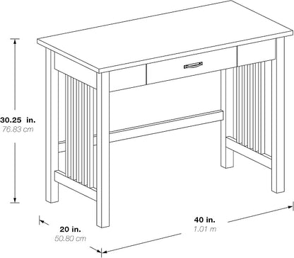 OSP Home Furnishings Sierra Writing Desk with Pull-Out Drawer and Mission Style Side Panels, Ash Brown