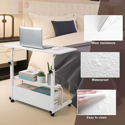 Adjustable Height Mobile Computer Desk for Small Space Rolling Writing with Wheels Corner Home Office Study Portable Bedrooms Work Desk Standing Table Sizes 31.5X15.7 Inches White