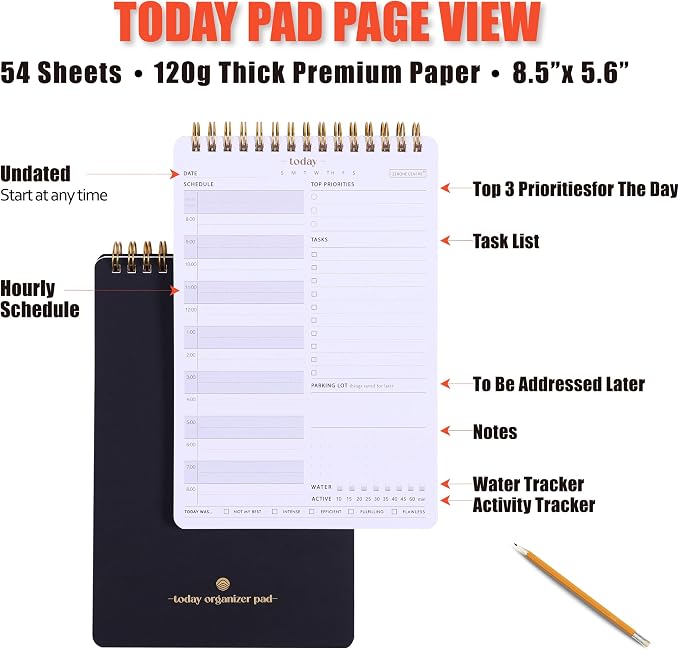 Weekly Productivity Planner & Daily To Do List Notebook Suite for Work Organization - Dashboard Desk Pad Tracks Your Tasks, Clients, Projects - Perfect Hourly Planning for Everyday-2 Pack