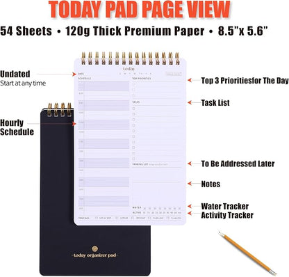 Weekly Productivity Planner & Daily To Do List Notebook Suite for Work Organization - Dashboard Desk Pad Tracks Your Tasks, Clients, Projects - Perfect Hourly Planning for Everyday-2 Pack