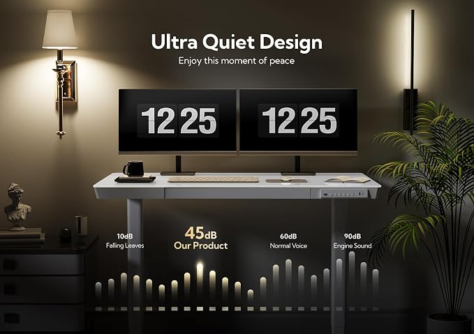 Claiks Glass Standing Desk with Drawers, 55 Inch Adjustable Stand Up Desk, Quick Install Home Office Computer Desk with USB Ports, White