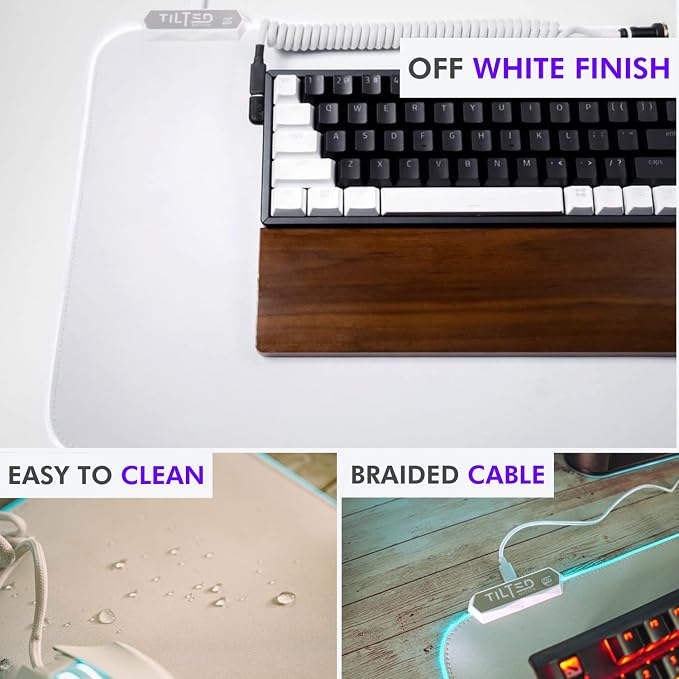 Tilted Nation Bone White Gaming Mouse Pad RGB - Large LED Mousepad - LED Desk mat with 8 Adjustable Light Modes - Non Slip Rubber Base, Easy to Clean Water Proof Surface Mat for Keyboard and Mouse