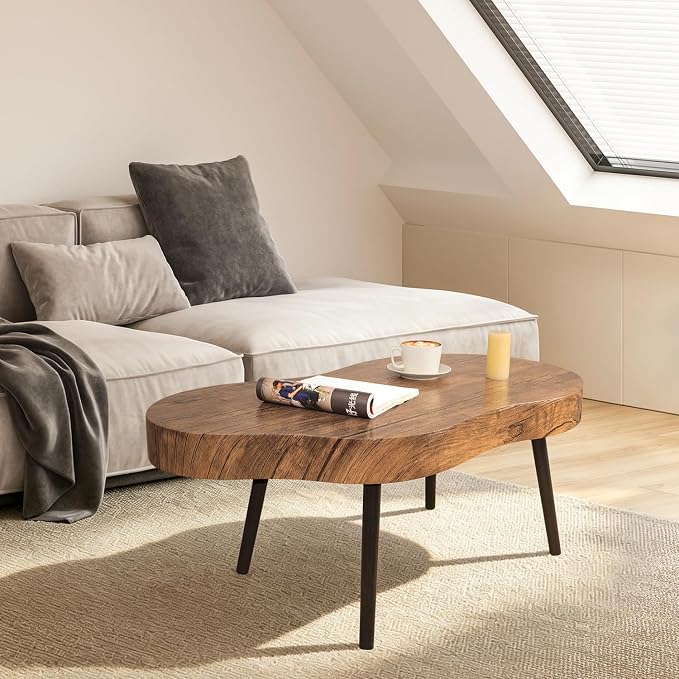 Small Living Room Coffee Tables Modern Classic Cloud-Shape Coffee Table Wooden Low Center Table for Bedroom Apartment Reception Room Easy Assembly Sturdy Light Brown