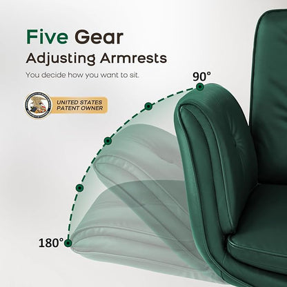 amseatec Criss Cross Office Chair, PU Leather Vanity Chair with 5-Level Adjustable Armrests & Swivel, Ergonomic Criss Cross Chair for Home Office Bedroom Makeup（Green）