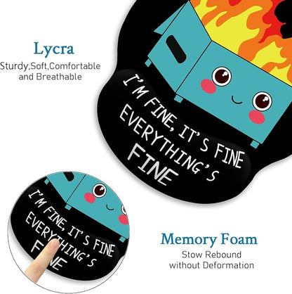 Ergonomic Mouse Pad with Wrist Rest Dumpster on Fire Gaming Mousepad Funny | Wrist Support Pain Relief, Cute, Office Desk Accessories, Work, Home, Non-Slip PU Base, for Wireless Mouse Computer Laptop