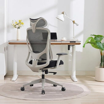 Nouhaus Apertura Ergonomic Office Chair, Home Office Desk Chairs w/Adjustable Lumbar Support & Headrest, Dynamic Back Support, 3D Armrests, High Back Mesh Comfy Computer Chair for Long Hours (Grey)