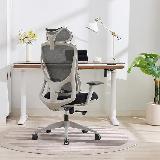 Nouhaus Apertura Ergonomic Office Chair, Home Office Desk Chairs w/Adjustable Lumbar Support & Headrest, Dynamic Back Support, 3D Armrests, High Back Mesh Comfy Computer Chair for Long Hours (Grey)