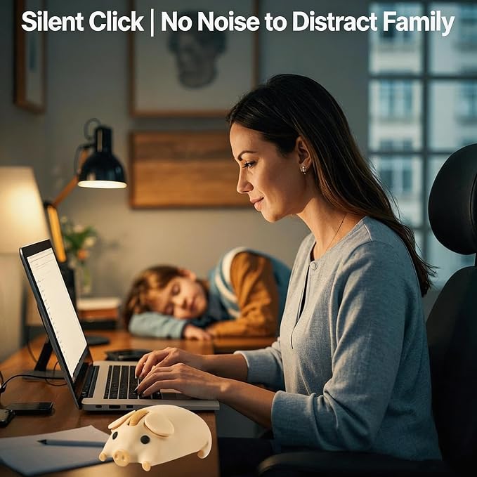 Wireless Mouse Cute Pig Design Bluetooth Dual Mode Portable Compact Lightweight Silent Optical Kawaii Mice for PC Laptop Computer Tablet Macbook Pro/Air Kids Girls Student School Office Gift Yellow