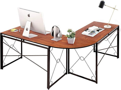 VECELO 59" L Shaped Computer Desk, Corner Computer Desk, Sturdy Home Office Computer Table for Small Space, Writing Desk, Larger Gaming Desk Workstation, Brown