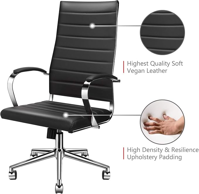 Ergonomic Office Chair, Adjustable Swivel Desk Chair with Armrests in Vegan Leather, High Back Chair for Lumbar Support, Home Office Chair (Black)