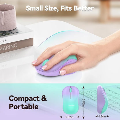 TECKNET Wireless Mouse for Laptop, 2.4G Silent Computer Mouse Quiet Click with 5 DPI Levels,Contoured Grip,Small Portable 30 Months Battery Cordless Mice for PC, Chromebook, Mac - Purple Green