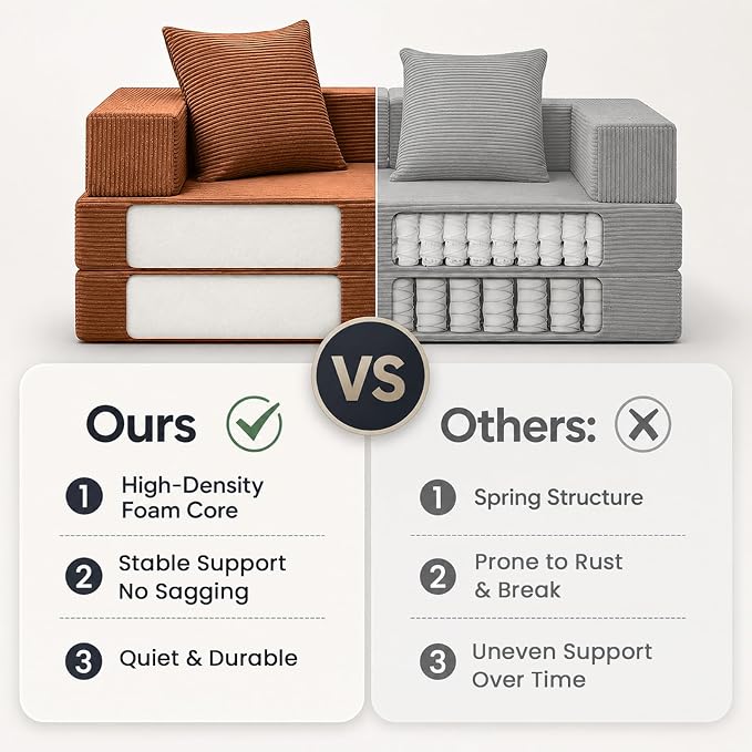 COMAX Futon Sofa Bed, 4‑in‑1 Convertible Sofa Bed, Folding Boneless Couches | Boneless Couch for living room, Fold Out Small Foldable Loveseat Floor Sleeper Mattress Lounge Space‑Saving, Orange