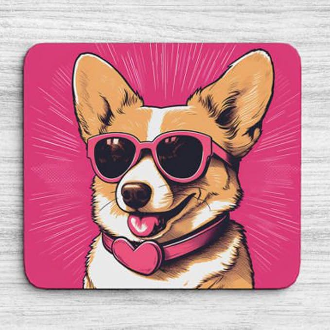 Pink Mousepad Glamour Dog Welsh Corgi Mouse Pad for Home Office Gaming Working Desk Computer Desktop Accessories Non-Slip Rubber Mousepad for Dog Lovers