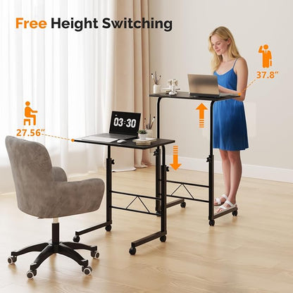 VINGLI Computer Workstation, Standing Desk Adjustable Height, Small Computer Desk w/Rolling, Sit Stand Laptop Desk TV Tray Computer Workstation for Bed Sofa Hospital Reading Eating, 23.6", Black