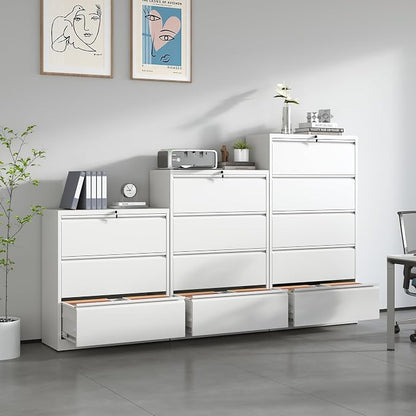 2 Drawer Lateral File Cabinet with Lock Heavy Duty Large Metal Filing Cabinets Home Office White Locking Cabinets Wide Steel Cabinet for Legal/Letter Size,Assembly Required