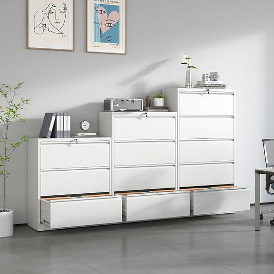 2 Drawer Lateral File Cabinet with Lock Heavy Duty Large Metal Filing Cabinets Home Office White Locking Cabinets Wide Steel Cabinet for Legal/Letter Size,Assembly Required