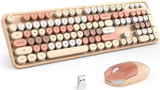 KNOWSQT Wireless Keyboard and Mouse Combo, MilkTea 104 Keys Full-Sized 2.4 GHz Round Keycap Colorful Keyboards, USB Receiver Plug and Play, for Windows, Mac, PC, Laptop, Desktop