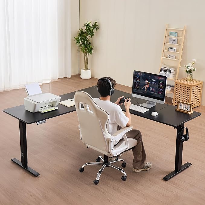 VEVOR L Shaped Standing Desk 71 x 71 inch, 3 Memory Height Adjustable, Electric Corner Standing Desk with Dual Motor, 2 Hooks & Cable Hole, Heavy Duty Carbon Steel Sit Stand Computer Workstation Table
