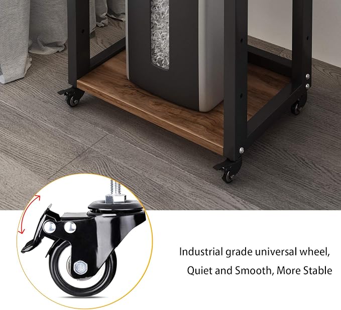 Natwind 3-Tier Movable Printer Stand Floor-Standing Desk Side Shredder Stand Computer Host Holder Adjustable Storage Shelf Rack on Wheels for Fax Scanner File Book (Retro)