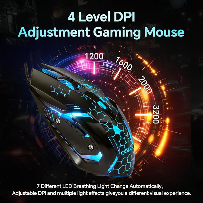 CHONCHOW Gaming Keyboard and Mouse Combo, USB Wired RGB Backlit, Mechanical Feel Anti-ghosting Keyboard 3200DPI Ergonomic Mouse, LED Gaming Set for Laptop PC PS4 Xbox Mac Game Work