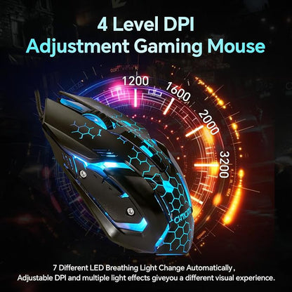 CHONCHOW Gaming Keyboard and Mouse Combo, USB Wired RGB Backlit, Mechanical Feel Anti-ghosting Keyboard 3200DPI Ergonomic Mouse, LED Gaming Set for Laptop PC PS4 Xbox Mac Game Work
