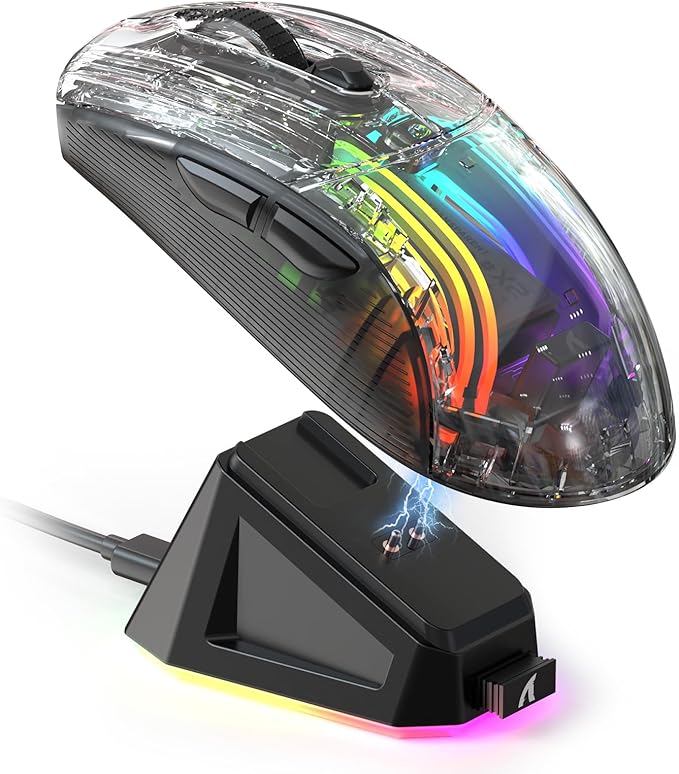 ATTACK SHARK X2 Pro Wireless Gaming Mouse with RGB Charging Dock,Tri-Mode PC Gaming Mice 2.4G/Bluetooth/Wired,Noiseless Mouse RGB Backlit,Transparent Shell,PixArt 3212 4000 DPI,for Win/MAC,Black