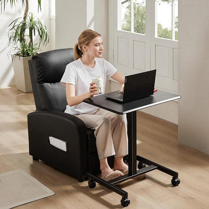 DUMOS Small Standing Desk Mobile Portable Rolling Laptop PC Table on Wheels Adjustable Height Computer Workstation for Home Office Small Space, 19 Inch, Black