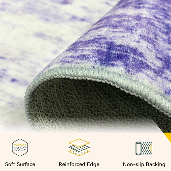 RELEANY Washable Area Rugs 4'x6' Non-Slip Modern Abstract Soft for Living Room Entryway Bedroom Kitchen, Print Pattern, Purple Gray Pink White