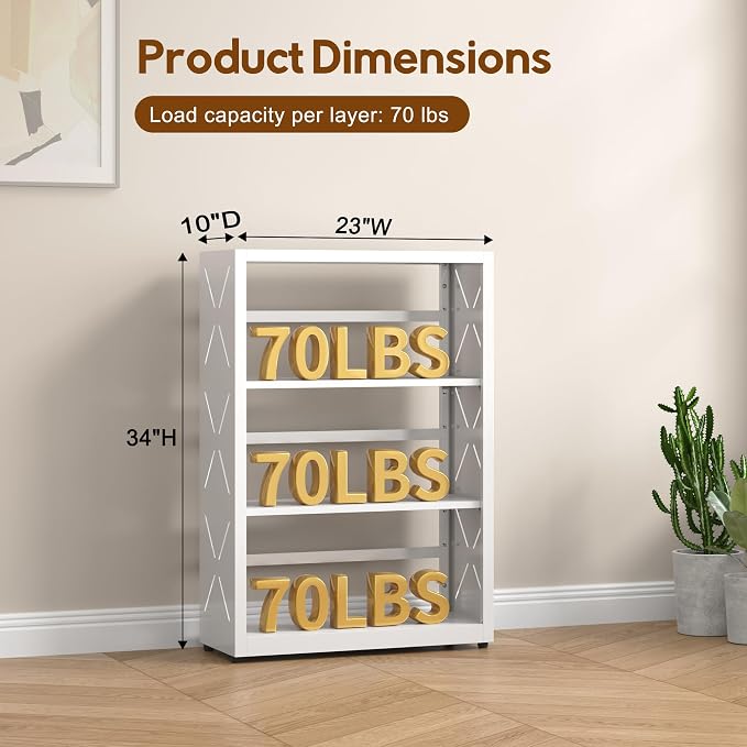 UNICOLY Bookshelves and Bookcases, 3 Tier Metal Bookshelf with Adjustable Shelves and Bookends, Open Shelf Bookcase, Display Shelves for Home Decor Bedroom, Living Room, Home Office, White