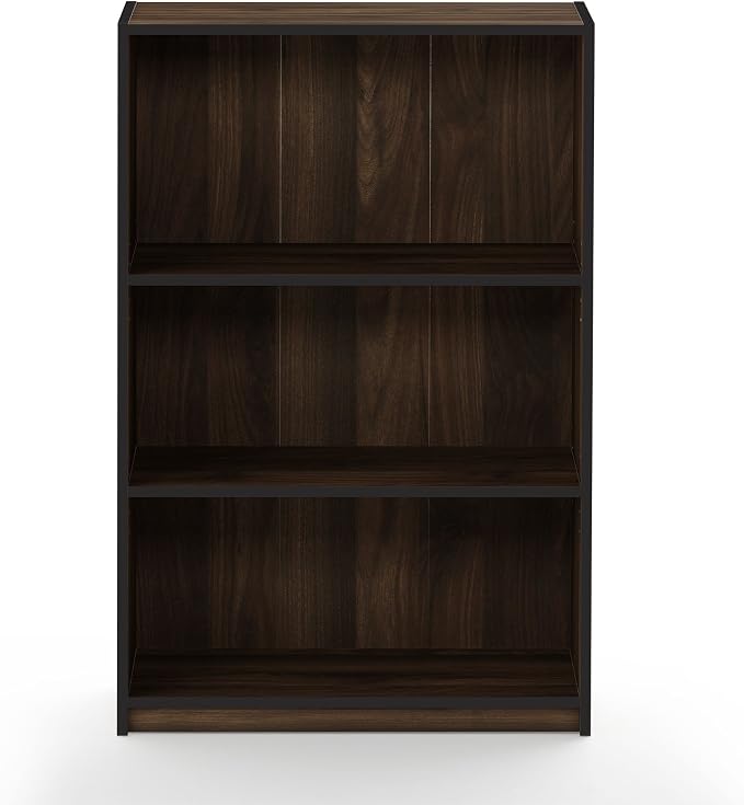 Furinno JAYA Book Shelf, 3-Tier Bookshelf, Bookcase with Adjustable Shelves, 9.5 x 24.5 x 40.3, for Organization and Storage, for Living Room, Bedroom, Home Office, Columbia Walnut