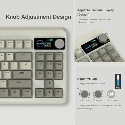 Womier Retro 75% Gaming Keyboard with OLED Display&Knob, M87 Pro Bluetooth 5.1/2.4GHz /USB-C Wireless Mechanical Keyboard with Hot-Swappable Custom Switch, Compact Gamer RGB Keyboard-Grey