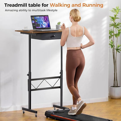 GTPLAYER Small Standing Desk Adjustable Height Small Computer Desk Mobile Portable Rolling Laptop Table with Wheels 32" Computer Workstation Sit Stand Desks Portable Standing Table Treadmill desks
