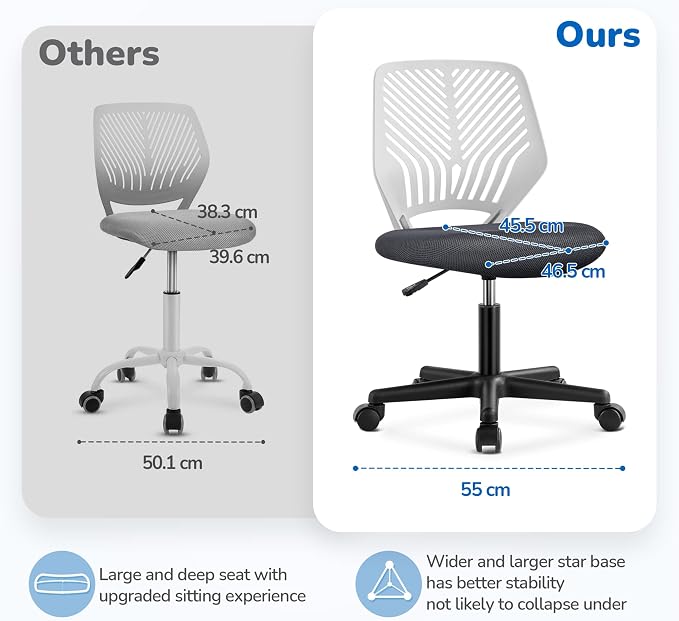 Topeakmart Armless Task Desk Chair - Mesh Lumbar Support, Ergonomic, Swivel for Small Spaces, Dark Gray