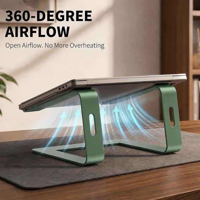 Orionstar Ergonomic Laptop Stand, Premium 5mm Aluminum Riser for 10-15.6 Inch Notebook Computer, Tool-Free Detachable Elevator Holder for Desk Office, Sturdy Riser for Eye-Level Neck Relief, Green