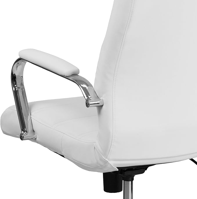EMMA + OLIVER Faux Leather High-Back Swivel Home Office Desk Chair with Wheels, Padded Seat, and Armrests, Adjustable Height Multipurpose Office Chair, White/Chrome