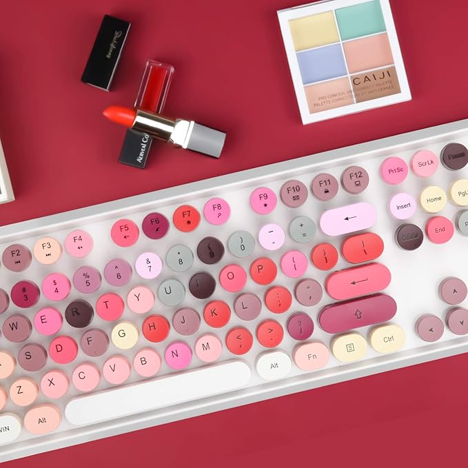 Colorful Wireless Keyboard and Mouse Combo, Typewriter Style Bubble Keyboard with Round Keys, 2.4GHz Cute Aesthetic Full Size Keyboard with Number Pad for PC Laptop Desktop