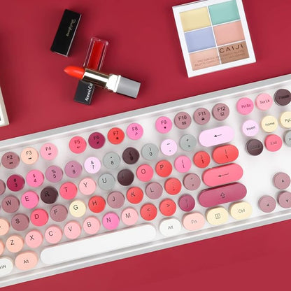 Colorful Wireless Keyboard and Mouse Combo, Typewriter Style Bubble Keyboard with Round Keys, 2.4GHz Cute Aesthetic Full Size Keyboard with Number Pad for PC Laptop Desktop