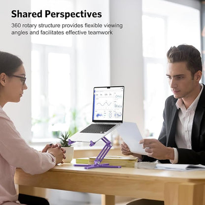 OMOTON 360° Rotating Laptop Stand Riser for Desk, Ergonomic Foldable Computer Stand Adjustable Height Angles for Collaborative Work, Easy Storage Fit Macbooks,All Laptops up to 16 inches, Purple