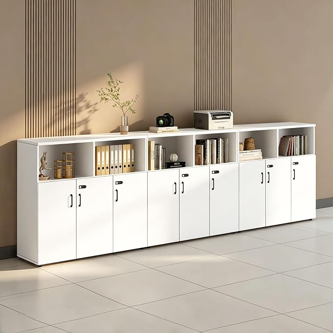 File Cabinet with Password Lock, Wood Lateral Filing Cabinet for Letter/A4 Files, 3 Drawer with Door, Printer Stand with Open Shelves for Home Office