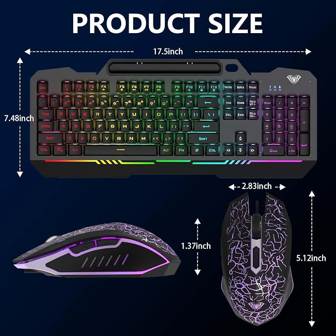 AULA Gaming Keyboard, T102 104 Keys Gaming Keyboard and Mouse Combo with RGB Backlit, All-Metal Panel, Anti-Ghosting, PC Game Keyboard and Mouse, USB Wired Keyboard Mouse for MAC Xbox PC Gamers