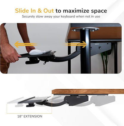 Mount-It! Under Desk Keyboard Tray, Adjustable Slide-Out Keyboard & Mouse Platform, 26.5" W × 10" D, Ergonomic Wrist Rest, Height Tilt & Swivel, Heavy-Duty Bolt-On Keyboard Drawer