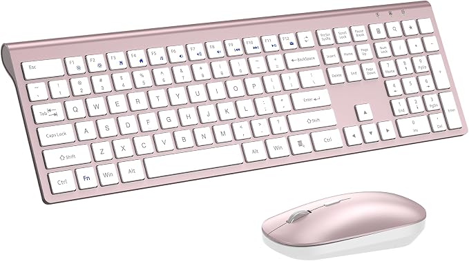 Wireless Keyboard and Mouse Combo, Full Size Keyboard and Mouse, Long Battery Life, Optical Mouse, 2.4G Lag-Free Cordless Mice Keyboard Set Ultra Slim Design for Computer, Laptop, PC, Mac (Pink)