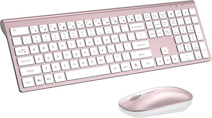 Wireless Keyboard and Mouse Combo, Full Size Keyboard and Mouse, Long Battery Life, Optical Mouse, 2.4G Lag-Free Cordless Mice Keyboard Set Ultra Slim Design for Computer, Laptop, PC, Mac (Pink)