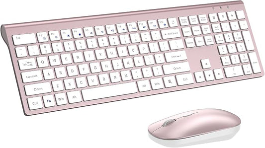 Wireless Keyboard and Mouse Combo, Full Size Keyboard and Mouse, Long Battery Life, Optical Mouse, 2.4G Lag-Free Cordless Mice Keyboard Set Ultra Slim Design for Computer, Laptop, PC, Mac (Pink)