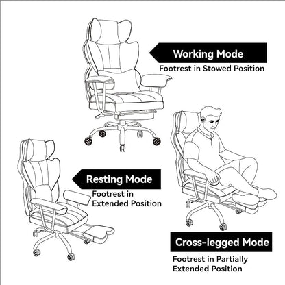 Efomao Big and Tall Office Chair, 400lbs Heavy Duty High Back Executive Chair with 23.6" Extra Wide Seat, PU Leather Desk Chair with Footrest and Padded Armrests, Grey
