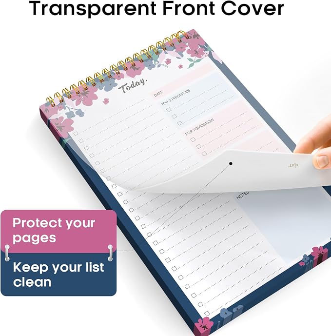 Taja To Do List Notepad - To Do List Notebook for Work with 52 Sheets, 9.8" x 6.5", Undated Daily Planner Perfect for Daily Tasks and Goal Setting, Notepad Suitable for Office, Home & School - Twilight Petals