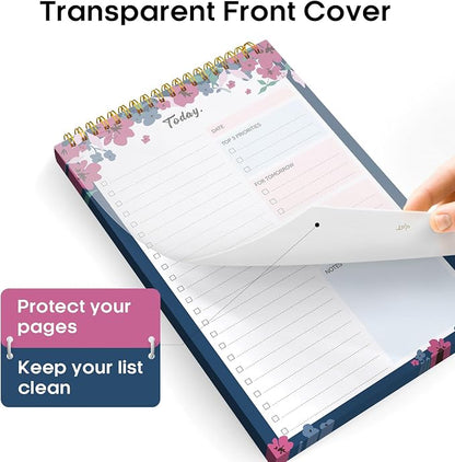 Taja To Do List Notepad - To Do List Notebook for Work with 52 Sheets, 9.8" x 6.5", Undated Daily Planner Perfect for Daily Tasks and Goal Setting, Notepad Suitable for Office, Home & School - Twilight Petals
